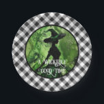 Painted Wickedly Good Witch Black Gingham Plaid Paper Plates<br><div class="desc">Painted Wickedly Good Witch Black and White Gingham Plaid Paper Plates - These paper plates feature a green and black painting of a witch in an enchanted forest on top of a white and black gingham checkered plaid pattern. Perfect for any age girl or woman's birthday or for a Halloween...</div>