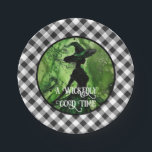 Painted Wickedly Good Witch Black Gingham Plaid Paper Plates<br><div class="desc">Painted Wickedly Good Witch Black and White Gingham Plaid Paper Plates - These paper plates feature a green and black painting of a witch in an enchanted forest on top of a white and black gingham checkered plaid pattern. Perfect for any age girl or woman's birthday or for a Halloween...</div>