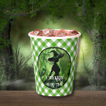 Painted Wickedly Good Witch Green Gingham Plaid Paper Cups<br><div class="desc">Painted Wickedly Good Witch Green Gingham Plaid Paper Cups - These paper cups feature a green and black painting of a witch in an enchanted forest on top of a white and green gingham checkered plaid pattern. Perfect for any age girl or woman's birthday or for a Halloween Party. Designed...</div>
