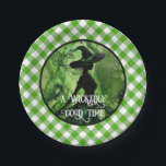 Painted Wickedly Good Witch Green Gingham Plaid Paper Plates<br><div class="desc">Painted Wickedly Good Witch Green Gingham Plaid Paper Plates - These paper plates feature a green and black painting of a witch in an enchanted forest on top of a white and green gingham checkered plaid pattern. Perfect for any age girl or woman's birthday or for a Halloween Party. Designed...</div>