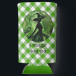 Painted Wickedly Good Witch Green Gingham Plaid Seltzer Can Cooler<br><div class="desc">Painted Wickedly Good Witch Green Gingham Seltzer Can Cooler - These Seltzer Can Coolers feature a green and black painting of a witch in an enchanted forest on top of a white and green gingham checkered plaid pattern. Perfect for a Halloween birthday or Halloween Cocktail Party Designed for those who...</div>
