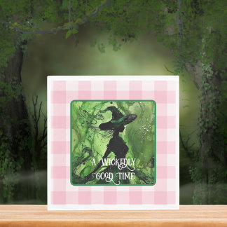 Painted Wickedly Good Witch Green & Pink Gingham Napkins