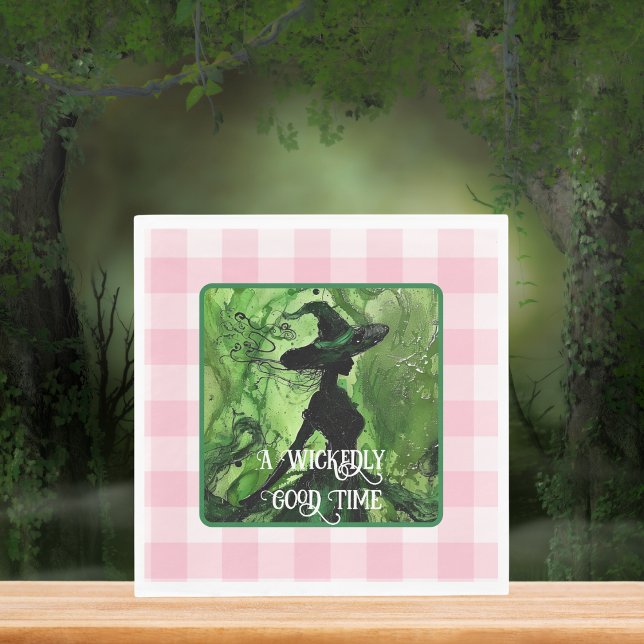 Painted Wickedly Good Witch Green & Pink Gingham Napkins (Creator Uploaded)