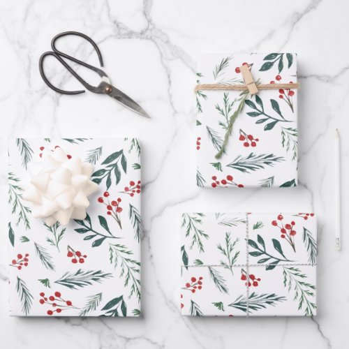 Painted Winter Botanicals Foliage Holiday Wrapping Paper Sheets