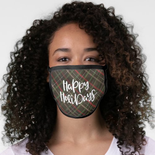 Painted Winter Plaid Pattern Holiday Face Mask