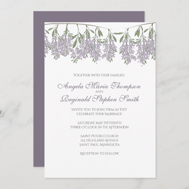 Painted Wisteria Wedding Invitation (Front/Back)