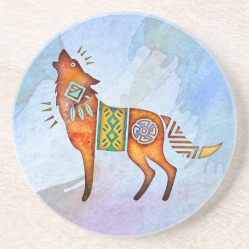 Painted Wolf Sandstone Coaster