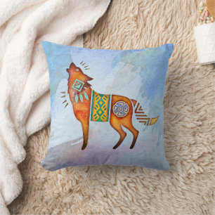 Painted Wolf Throw Pillow