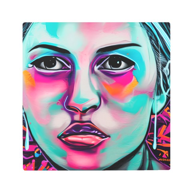 Painted Women's Face and Tear | Teal and Pink Art (Front)