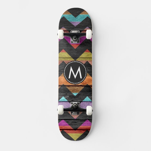 Painted Wood Chevron Stripes Pattern #2 Skateboard Deck (Front)