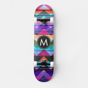 Painted Wood Chevron Stripes Pattern #7 Skateboard