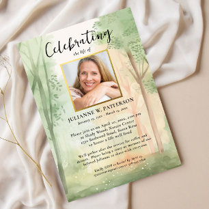 Painted Wood Forest Celebration of Life Photos Invitation