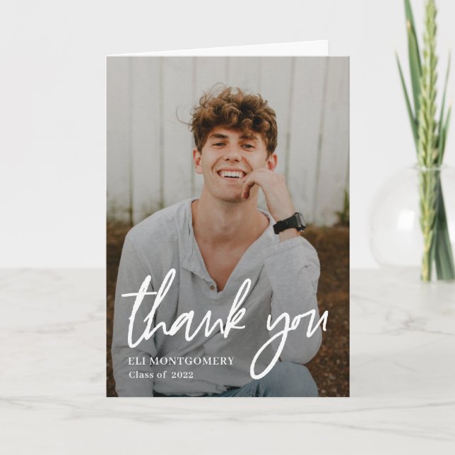 Painted Word Editable Color Photo Thank You Card (Front)