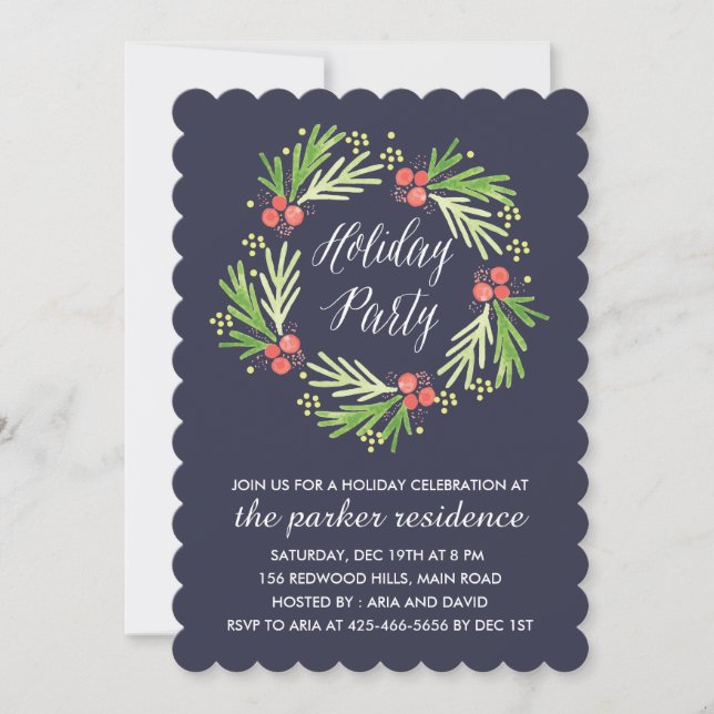 Painted Wreath Holiday Party Invitation (Front)
