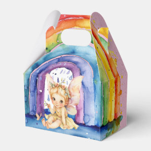 Painted Yellow Fairy Rainbow Girl Birthday Party Favor Boxes