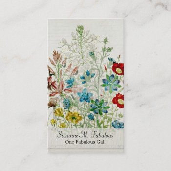 Painted Yellow Flax Flower Garden Vintage Script Business Card by MarceeJean at Zazzle