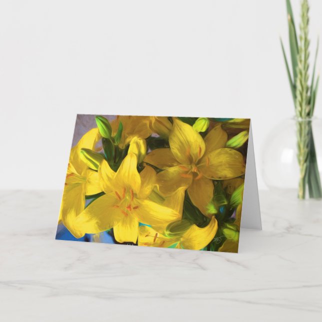 Painted Yellow Lilies Greeting Card (Front)