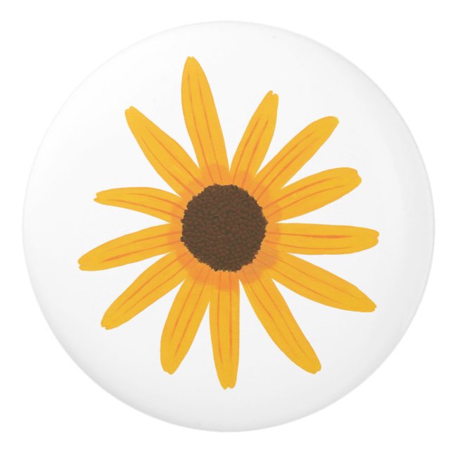 Painted Yellow Sunflower Ceramic Knob (Front)