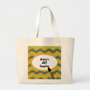 Painted Zigzags Personalized Art Supplies Large Tote Bag