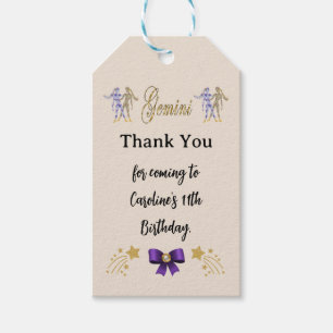 Painted Zodiac Sign Gold Glitter Gemini Birthday Gift Tags