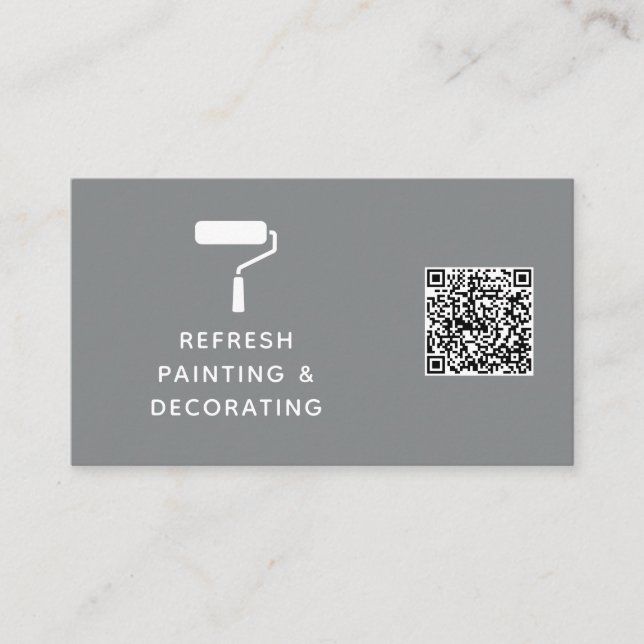 Painter And Decorator QR Code Paint Roller Gray Business Card (Front)