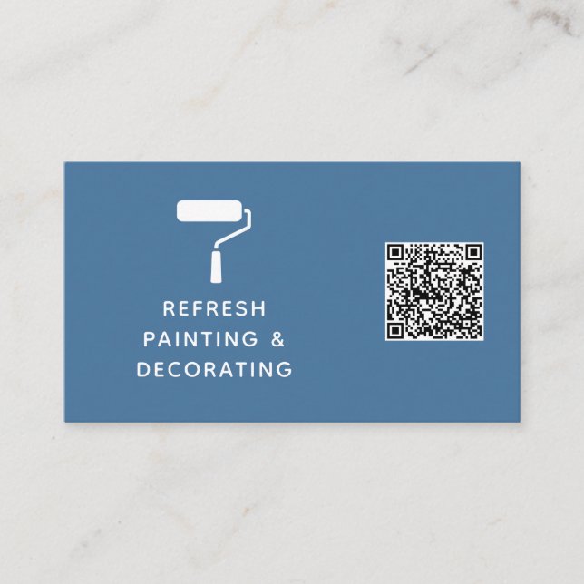 Painter And Decorator QR Code Paint Roller Navy Business Card (Front)