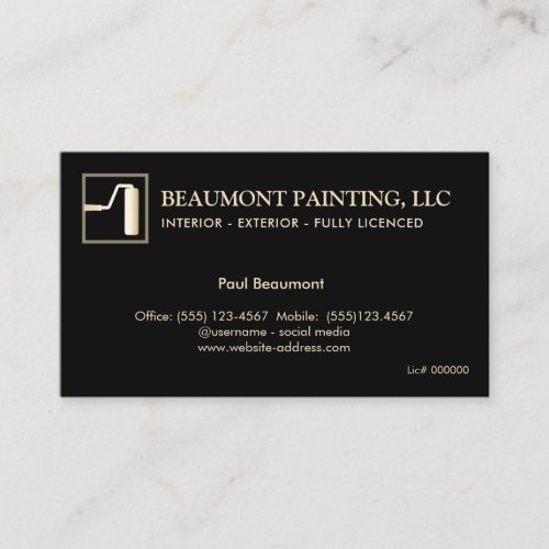 Painter Black Gold Paint Roller  Business Card