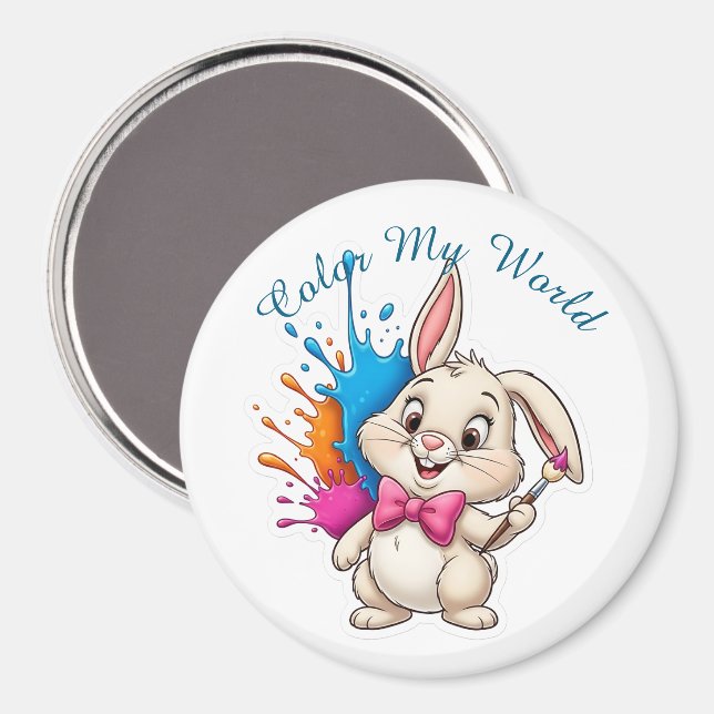 Painter Bunny Sticker – “Color My World” Magnet (Front/Back)