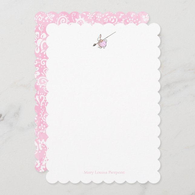 Painter Bunny with paisley Note Card (Front/Back)
