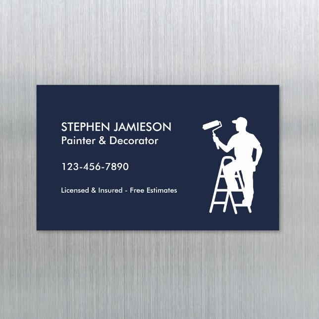 Painter & Decorator Painting Services Blue White Business Card Magnet (Creator Uploaded)