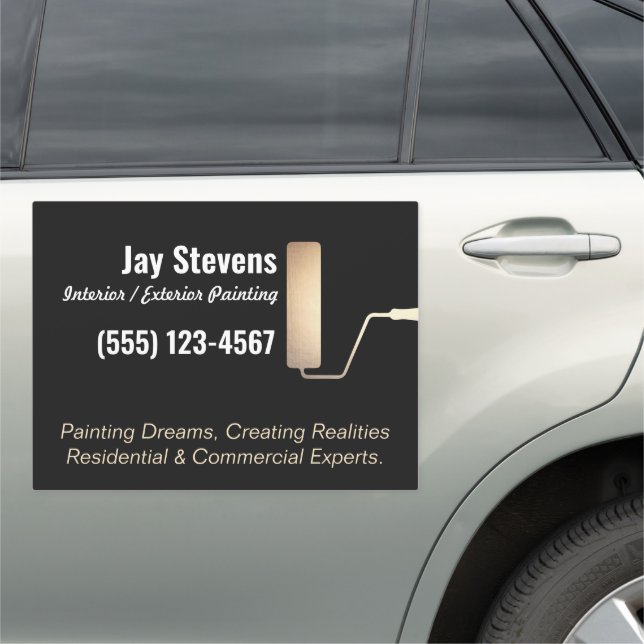 Painter Gold Paint Roller Black  Car Magnet (In Situ)