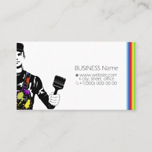 Painter in uniform with a brush in his hand business card