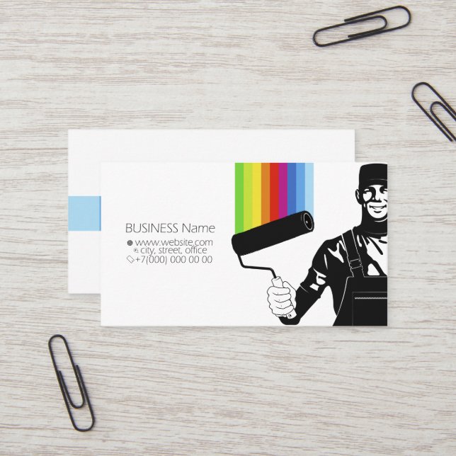 Painter in uniform with a roller in his hand business card (Front/Back In Situ)