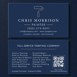 Painter Navy Blue Silver QR Code Business Card