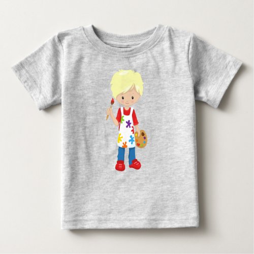 Painter Paint Artist Cute Boy Blond Hair Baby T_Shirt