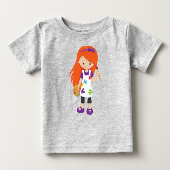 Painter, Paint Artist, Cute Girl, Orange Hair Baby T-Shirt (Front)