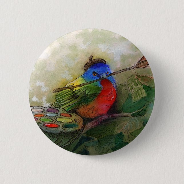 Painter Painted Bunting Bird Button (Front)