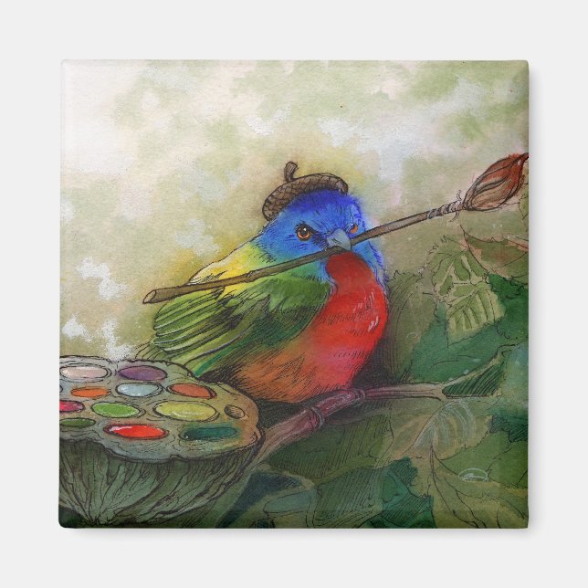 Painter Painted Bunting Bird Magnet (Front)
