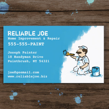 Painter Painting Blue Paint Fun Cartoon Contractor Business Card by jennsdoodleworld at Zazzle