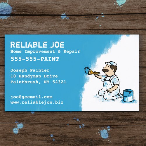 Painter Painting Blue Paint Fun Cartoon Contractor Business Card