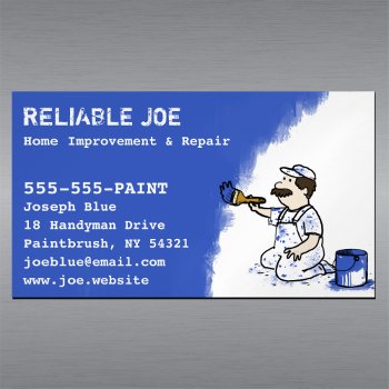 Painter Painting Blue Paint | Handyman Business Card Magnet by jennsdoodleworld at Zazzle
