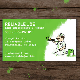 Painter Painting Green Paint | Cartoon Contractor Business Card