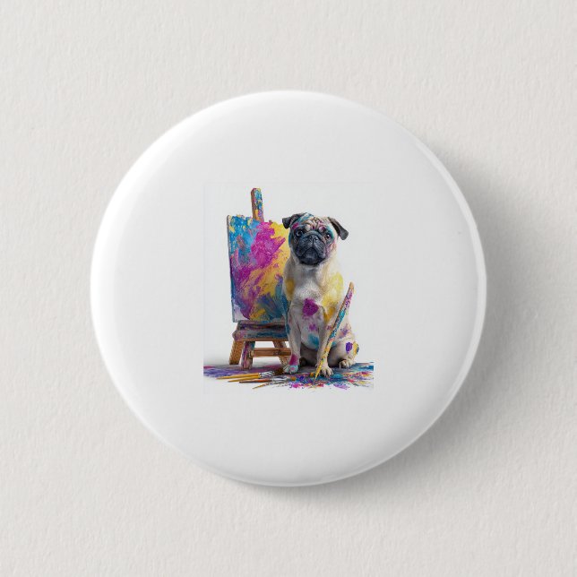 Painter Pug � Abstract Art Dog Button (Front)