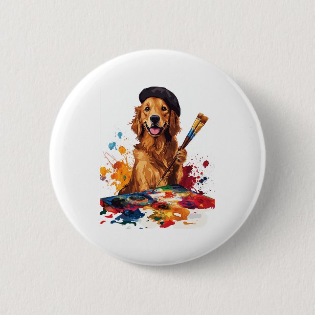 Painter Pup – Artistic Dog with Easel Button (Front)