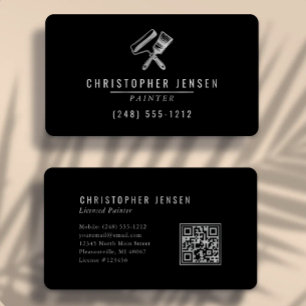 Painter QR Code Black Silver Rounded Painting Business Card