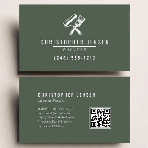 Painter QR Code Dark Green Painting Business Card