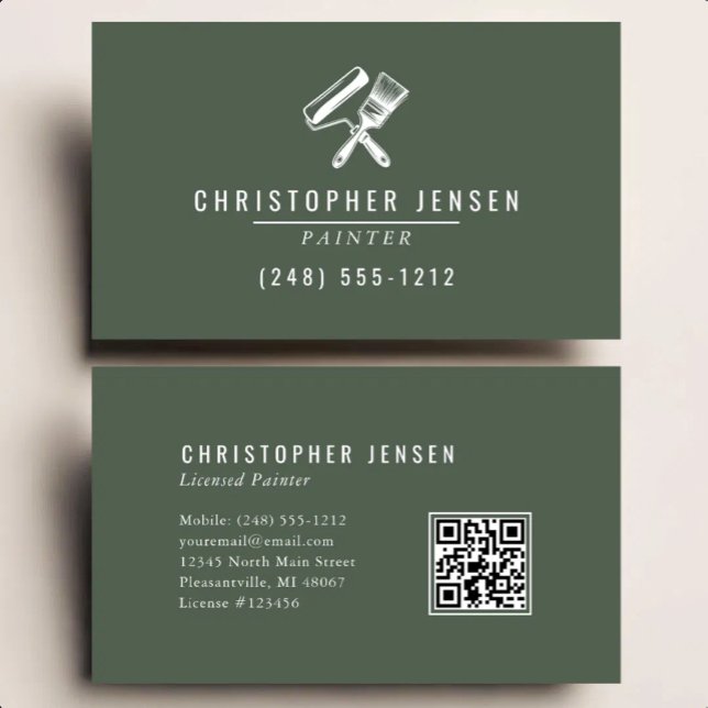 Painter QR Code Dark Green Painting Business Card (Creator Uploaded)