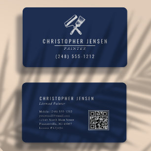 Painter QR Code Navy Blue Gray Rounded Painting Business Card