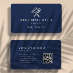 Painter QR Code Navy Blue Silver Rounded Painting Business Card