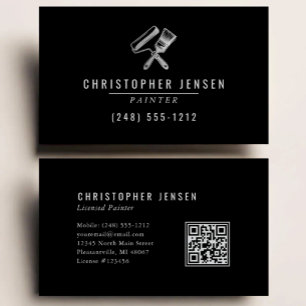 Painter QR Code Painting Business Black Silver Card